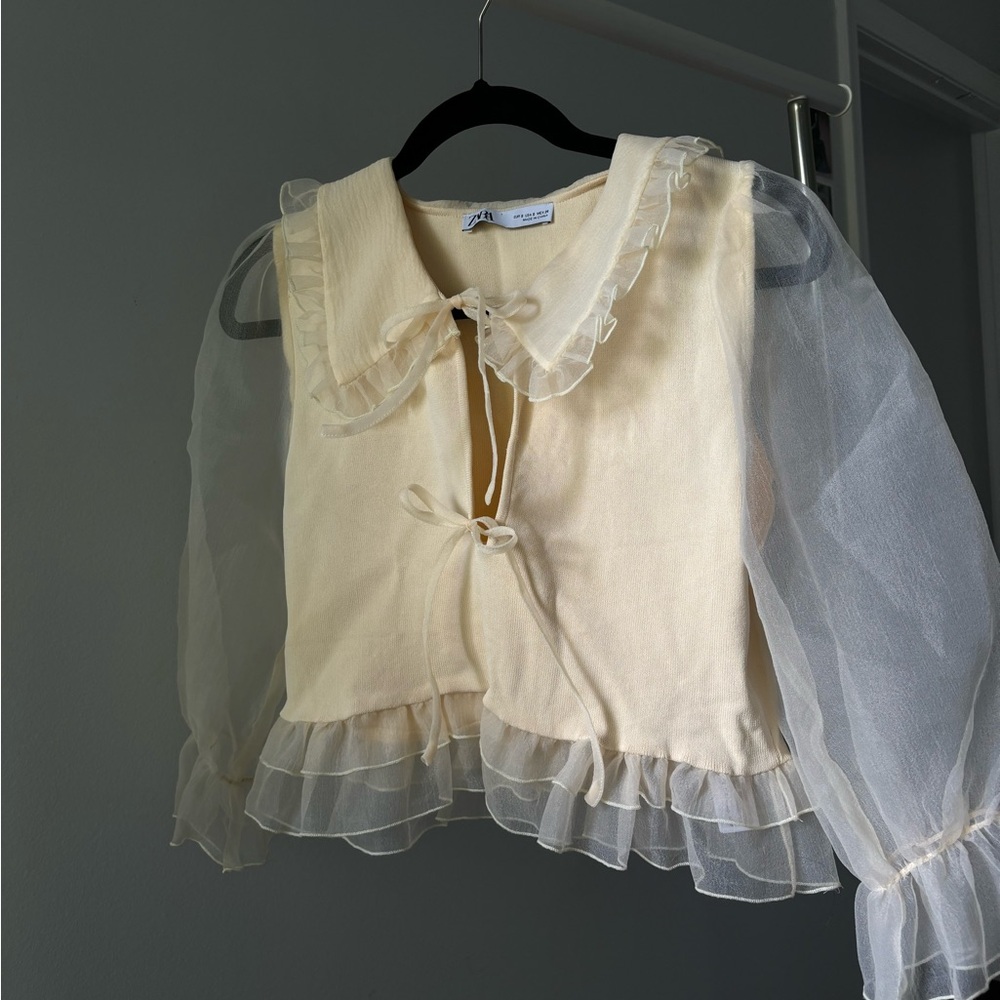 Zara combination knit bow top pastel yellow | size S Small